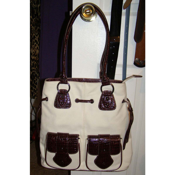 🍷New Earth Axxessories canvas & faux leather bag Summer tote - Picture 2 of 8